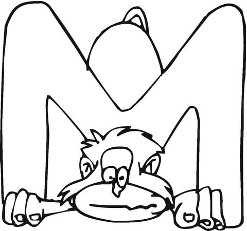 Letter M With Monkey Coloring Page